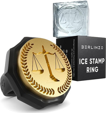 Berlinzo Ice Stamp Ring for Cube & Sphere - Custom Ice Cubes for Whiskey, Mojito Cocktails – Justice shaped Brass Ice Stamp justice/ 3mm Depth - Black