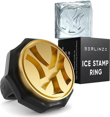 Berlinzo Ice Stamp Ring for Cube & Sphere - Custom Ice Cubes for Whiskey, Mojito Cocktails – New York Y shaped Brass Ice Stamp NYY/ 3mm Depth - Black