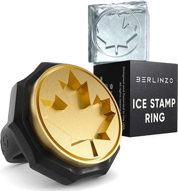 Berlinzo Ice Stamp Ring for Cube & Sphere - Custom Ice Cubes for Whiskey, Mojito Cocktails – Canada shaped Brass Ice Stamp CAD/ 3mm Depth - Black