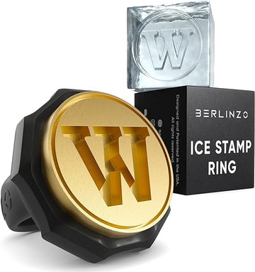 Berlinzo Ice Stamp Ring for Cube & Sphere - Custom Ice Cubes for Whiskey, Mojito Cocktails – W Letter Shaped Brass Ice Stamp w/ 3mm Depth - Black
