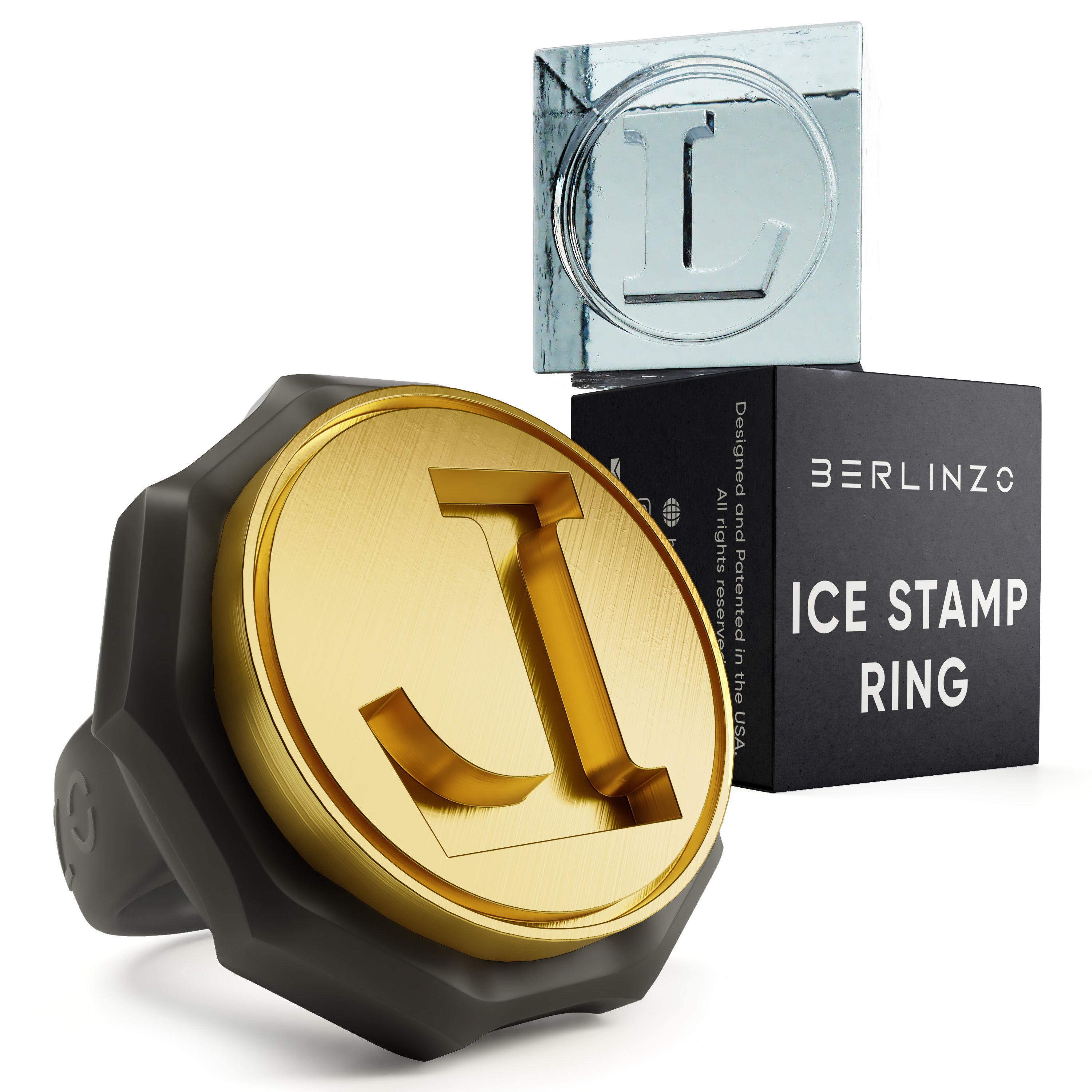 BERLINZO Brass Ice Stamp Ring Letter L