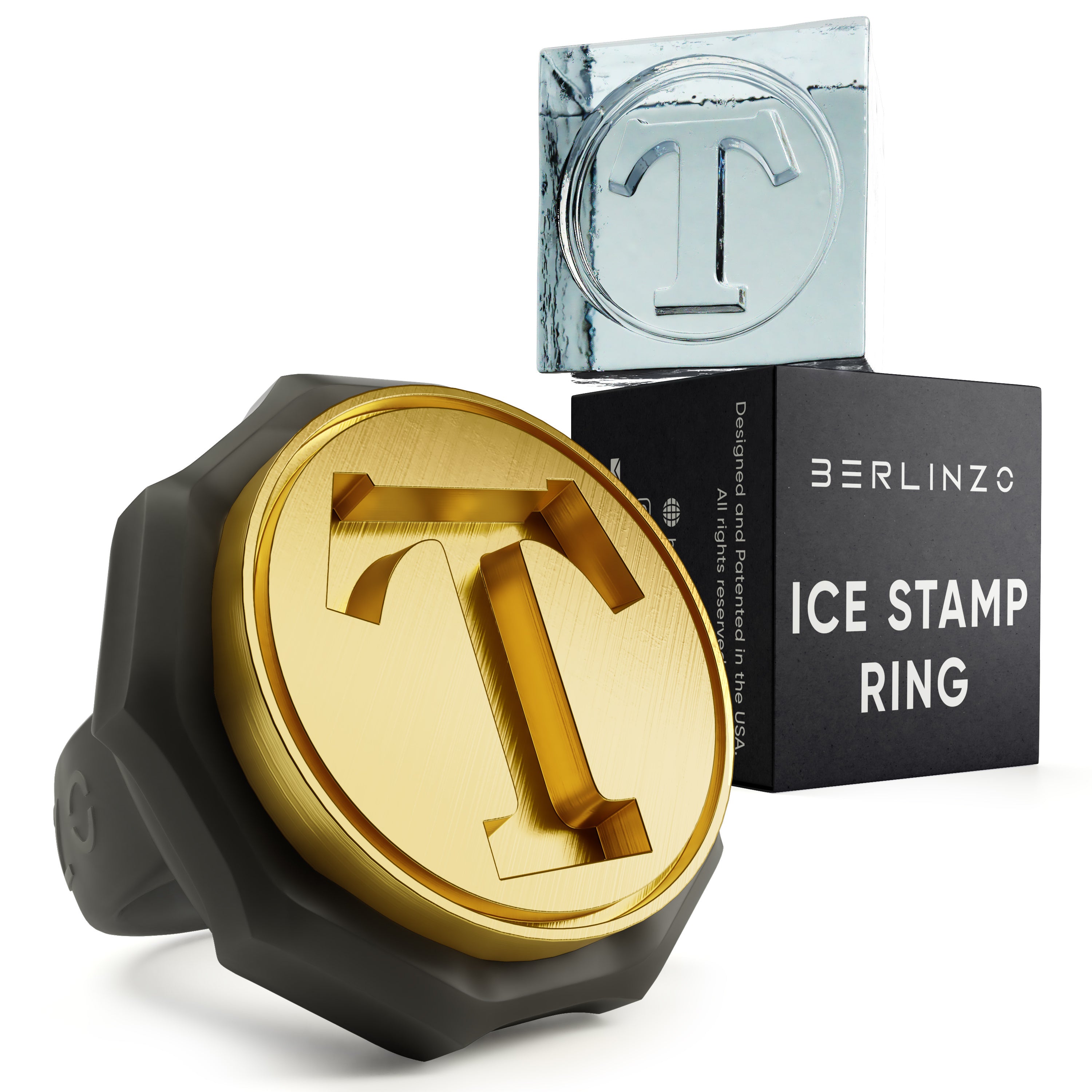 BERLINZO Brass Ice Stamp Ring Letter T