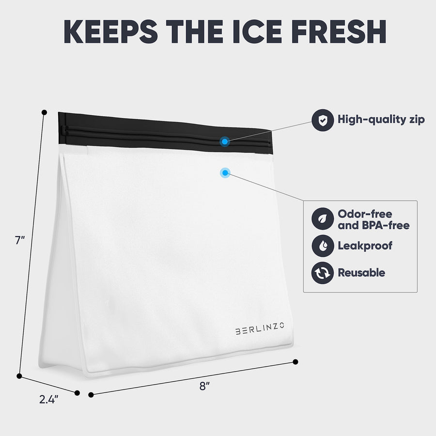 BERLINZO Reusable Ice Storage Bag - Freezer Safe Leakproof Silicone and Plastic Free Lunch Bag for Ice and Food Storage - BPA Free - 2 Pack